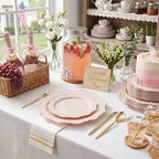 WDF 350Pcs Pink Plastic Plates - Pink and Gold Disposable Plates 50Guest Plastic Dinnerware for Baby Shower/Birthday/Wedding/Mother's Day - Image 5