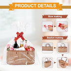 ‌Large Woven Gift Basket with Handles - Empty Bamboo Basket for Gifts (Adults/Wine/Christmas) (BROWN, 6PC LARGE) - Image 3