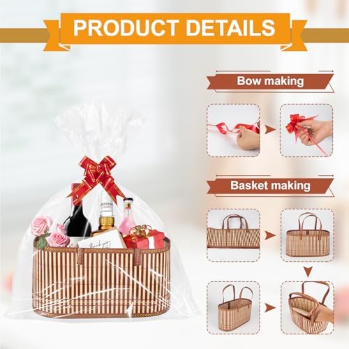 ‌Large Woven Gift Basket with Handles - Empty Bamboo Basket for Gifts (Adults/Wine/Christmas) (BROWN, 6PC LARGE) - Image 3