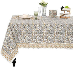 Ridhi Goldenrod Yellow Hand Block Print Cotton Tablecloth 160 x 72 Inch by Ridhi
