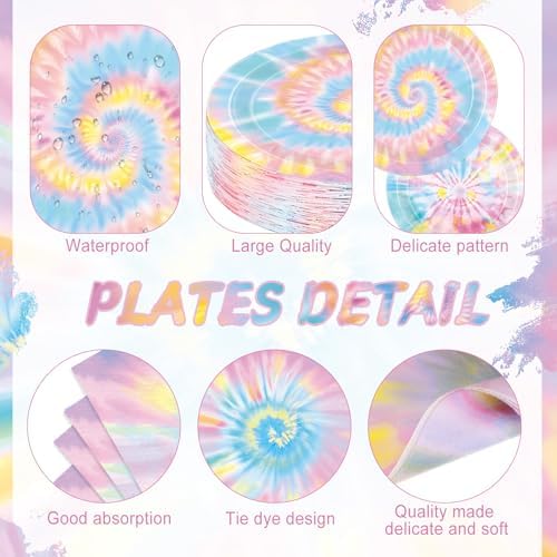 Pickmesh 400 Pcs Tie Dye Party Supplies Paper Plates and Napkins Serve 50 - Image 2