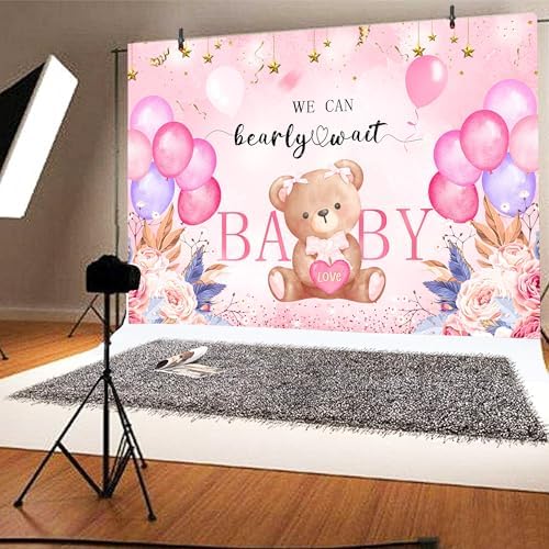 We Can Bearly Wait Backdrop 10 x 8 ft Pink Boho Baby Shower Background - Image 5