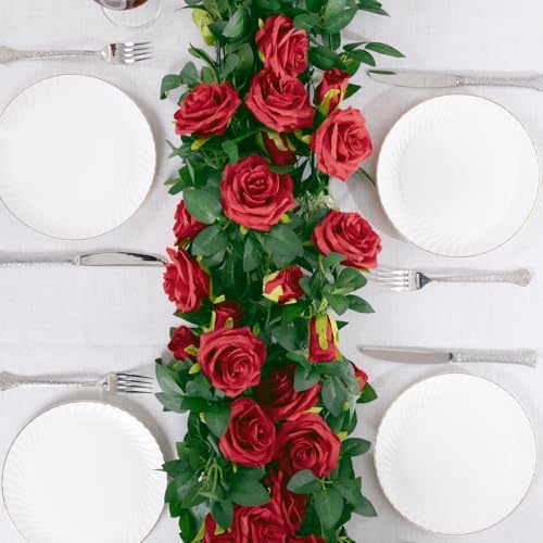 U'Artlines 5 Pack Artificial Red Rose Garlands Flower Vines 32.5 ft - Image 5