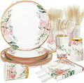Floral Party Supplies - Bridal Shower Paper Plates & Napkins Set for 24 Guests - Disposable Dinnerware: Plates, Cups, Cutlery for Baby Shower, Tea Party by Boosolo
