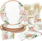 Floral Party Supplies - Bridal Shower Paper Plates & Napkins Set for 24 Guests - Disposable Dinnerware: Plates, Cups, Cutlery for Baby Shower, Tea Party by Boosolo