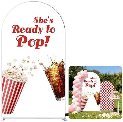 NIVIUS PHOTO She's Ready to Pop Baby Shower Arch Backdrop Cover, Party Decorations, Chiara Arch Cover for Gender Reveal, Birthday Party Photo Booth (6.5FT,G-05631) by NIVIUS+PHOTO