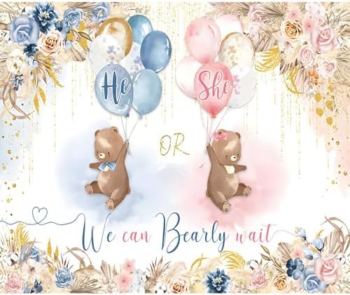 Bear Gender Reveal Backdrop We can Bearly Wait Photography Background 10x8ft Blue and Pink Flower He or She Boho Photo Background Baby Shower Banner Party Decorations - Image 7