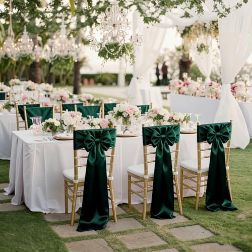 fani Forest Green Satin Chair Straps Bows,60 PCS 7x108 Inch,Chair Sash - Image 7