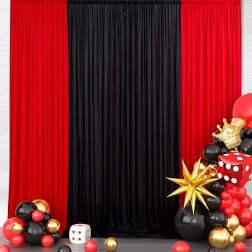 10×10 FT Black Red Backdrop Curtains for Parties, 4 Panels 2.5×10ft Wrinkle Free Soft Polyester Drapes for Backdrop Decor Themed Party Baby Shower Photo Background Curtain by ENJOYYOURPARTY