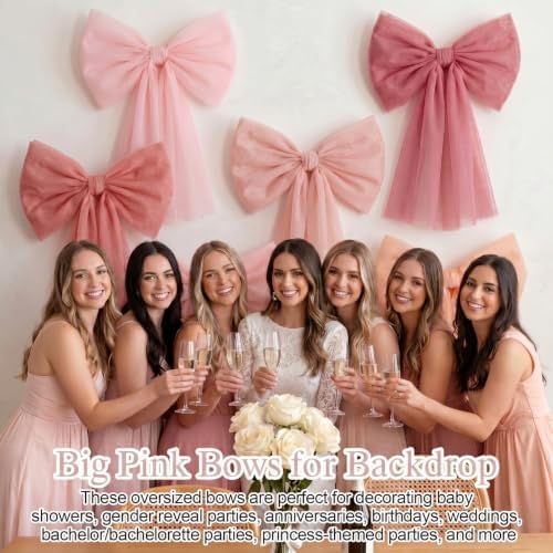 6 Pcs Large Blush-Pink Mesh Bows for Backdrop 31.5 x 19.7 Inches - Image 4