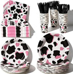 400 Pcs Disposable Pink Cow Print Tableware Set for 50 Guests by COSINIA