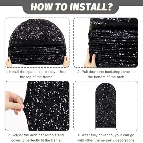 MODFUNS Black Glitter Wedding Arch Cover - 7.2 FT Spandex Sequin Arch Covers Stretchy Backdrop for Graduation Celebration Party Decor - Image 6