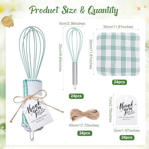 Honeydak 48 Pcs 10 Inch Whisks and Waffle Tea Towels Bulk for Cooking Heat-resistant Silicone Whisks with Thank You Tags for Bridal Shower Gifts for Guests Wedding Favors Baby Shower Party Game Prizes - Image 2