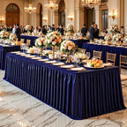 Wish Care 21ft Navy Blue Satin Long Table Skirt for Rectangle Tables Wrinkle Free Teacher Desk Skirt Glitter Ruffle Table Skirting Cloth for Back to School Classroom Office Birthday Party Table Decor - Image 3