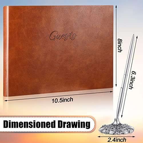 Geyee Leather Guest Book and Pen Stand Set, 10.5" x 8", Brown - Image 2