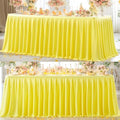 Partisky Yellow Polyester Table Skirt for Rectangle Tables 14ft, Wrinkle Resistant Pleated Ruffle Table Cloth for Banquet Wedding Trade Baby Shower Display Gift Dining Table by Partisky