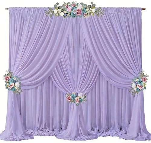 30ft x 10ft Lilac Backdrop Curtains, Wrinkle-Free Sheer Chiffon Fabric Photo Backdrop Drapes for Wedding Arch Party Ceremony Stage Photography Decorations by WishCare