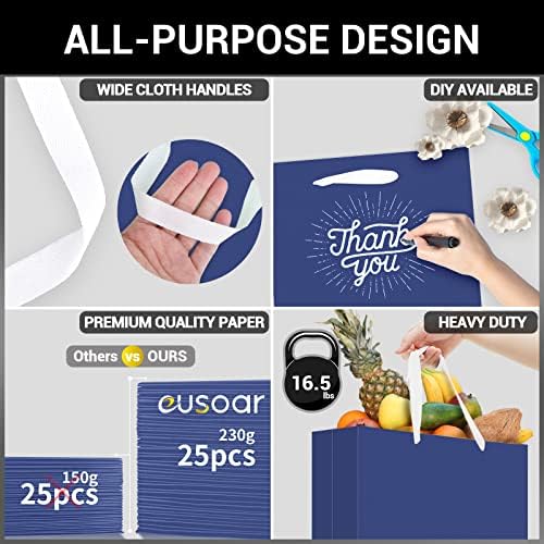 EUSOAR Large Navy Blue Gift Bags, Pack of 25 - 12.5"x4.5"x11" Paper Shopping Bags with Handles for Business, Craft, Grocery, Boutique, Party Favor, Wedding - Image 3