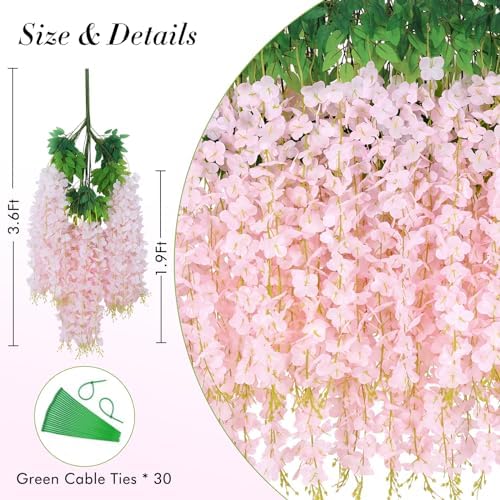 Waipfaru 36 Pack Hanging Flowers - 3.6' Light Pink Artificial Vines for Decoration - Image 4