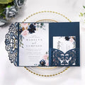 Navy Blue Laser Cut Invitations Wedding Invitation Kit Personalized Cards by Maffily