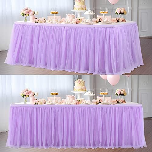 2 Pack 6ft Lavender Table Skirts for Rectangle Tables or Round Tables Lavender Ruffle Tulle Tutu Tablecloth for Girls Baby Shower Birthday Party Wedding Cake Dessert Table Decorations by Suppromo