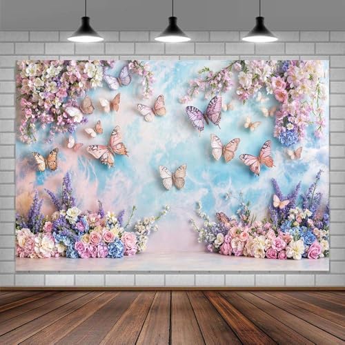 10X8FT Purple Butterfly Floral Backdrop Elegant Flowers Photography Background for Girls Princess Butterfly Theme Birthday Baby Shower Events Party Decor Table Cake Photo Backdrops Photo Booth Prop - Image 5