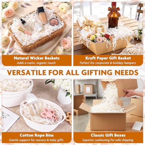 AFOROEOA Crinkle Cut Paper Shred Filler 4.4LB/2KG Bulk, Recyclable Gift Basket Filler for Christmas Easter Birthday Wedding Hamper Packaging, Shredded Paper for Gift Boxes, White - Image 7
