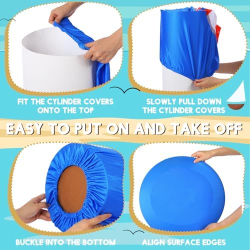HunnmingRe 5 Pcs Summer Cylinder Pedestal Stand Covers Flexible Cylinder Stand Covers for Beach Tropical Party Backdrop Baby Shower Birthday Wedding Dessert Tables Decor Party Display Decor - Image 3