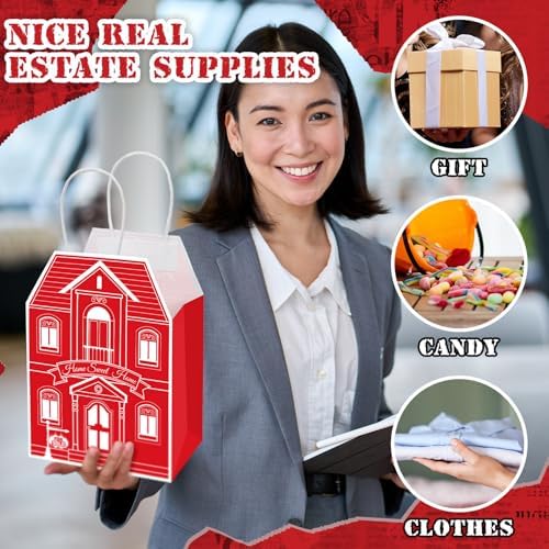 Colarr 50 Pcs House Shaped Gift Bag Real Estate Agent Supplies, Red - Image 5