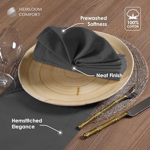 Grey Cloth Napkins 18x18 Inch - Set of 12-100% Cotton, Soft, Durable, Absorbent, Washable - Hemstitch Mitered Edges - Perfect for Dinner, Fall, Weddings, Formal Events, Everyday - Image 7
