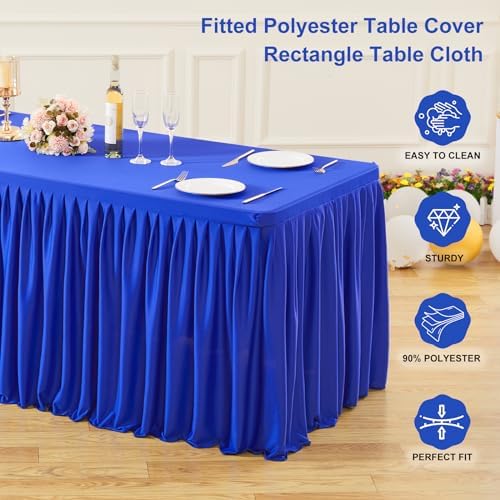 Wish Care Royal Blue Polyester Table Clothes for 4 Foot Rectangle Tables, Wrinkle Free Fitted Table Cover with Pleated Ruffle Table Skirt for Birthday Party Wedding Trade Show Event Display - Image 3