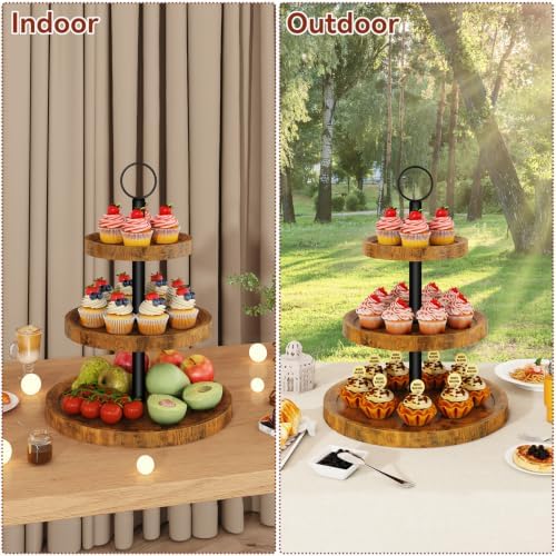 IBUYKE 3 Tier Round Cupcake Display Stand,Rustuc Brown TLJ029H - Image 4