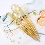 Supernal 180pcs Gold Glitter Plastic Silverware Set, Disposable Cutlery - Image 2