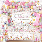Wildflower First Birthday Decorations,295pcs wild One Birthday Decorations Girl Floral Plates and Napkins Cups Tablecloth Banner Backdrop for Our Little Wildflower Is Turning One Party by Unknown