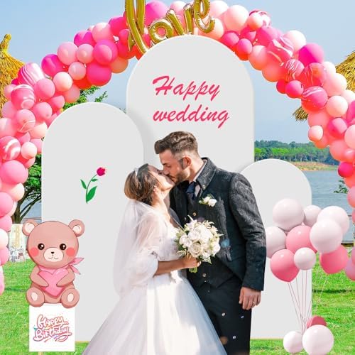 Gawicpy Wedding Arch Backdrop Stand Set Metal Arch Backdrop Stand with Wedding Arch Cover, Wedding Balloon Arch Backdrop Stand for Birthday, Baby Shower, Anniversary (White, 4FT+5FT+6FT) - Image 5