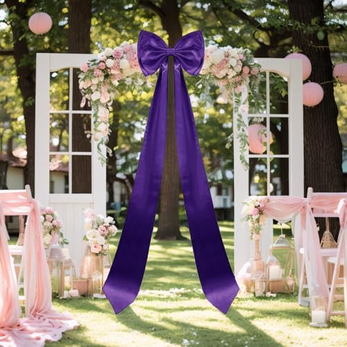 Giant Bow Decoration, Big Bows for Backdrop 75x18 Inch,Bow Themed Room Decor,Large Satin Decorative Bows for Wedding Engagement Bachelorette Baby Shower Bridal Christmas (Purple, 75x18 Inch) by WTHAVEN