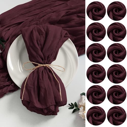 LZY 120 Pack Gauze Cheesecloth Napkins 20x20 Inch Dinner Cloth Napkins, Soft Boho Table Napkins Rustic Wrinkled Cheese Cloth Napkins Bulk for Wedding Party Baby Shower Event Decor (Burgundy) by Lightupyourparty