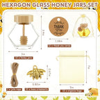 Pickmesh 12 Pcs Hexagonal Glass Honey Jars with Spoon, 3.38 oz Honey Dispenser with Wooden Spoon Bee Charm Thank You Card Organza Bag Mini glass Jars for Baby Shower Wedding Party Favor Decorations - Image 2