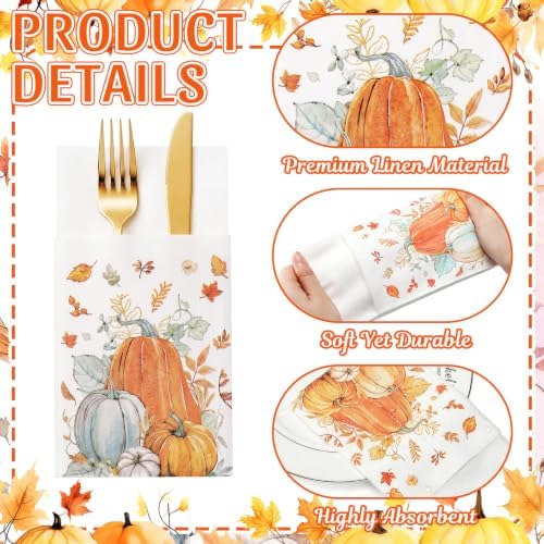 Potchen 100 Pcs Linen Feel Napkins Disposable, Fall Pumpkins - Image 3