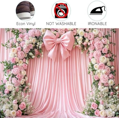 10x6ft Pink Bow Backdrop Floral Coquette Flowers Photography Background for Girls Women Birthday Party Decorations Wedding Bridal Backdrops Banner Photo Booth Props - Image 7