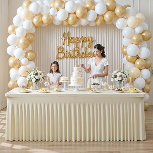 4 Pack Beige Table Cloth for 8 Foot Rectangle Tables Spandex Fitted Tablecloth 8ft Stretch Table Covers Skirt Beige Banquet Tablecloths Wrinkle Free Tablecloth for Party Wedding Birthday Event - Image 3