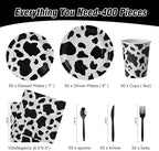 400 Pcs Disposable Black Cow Print Tableware Set for 50 Guests - Image 2