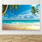Laeacco Summer Seaside Beach Backdrop 10x8ft Tropical Beach Backdrop Crooked Palms Blue Sky White Clouds Ocean Waves Hawaiian Backdrops Wedding Photo Shoot Studio Birthday Luau Party Supplies - Image 5