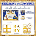 122 PCs Royal Prince Baby Shower Decorations for Boy, Fiesec A Little Prince Is On The Way Its Royal Baby Shower Backdrop Balloon Garland Banner Cake Cupcake Topper Crown Star Blue White Gold - Image 4