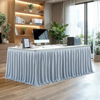 Partisky Gray Polyester Table Skirt for Rectangle Tables 14ft, Wrinkle Resistant Pleated Ruffle Table Cloth for Banquet Wedding Trade Baby Shower Display Gift Dining Table - Image 6