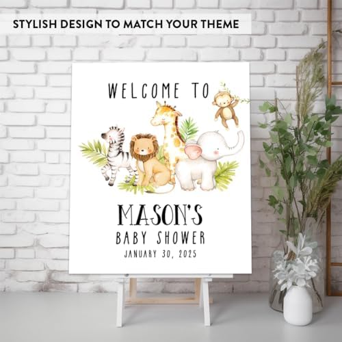 Andaz Press Custom Large Baby Shower Canvas Welcome Sign, 16 x 20 Inches, Safari Animals, Guestbook Alternative, Personalized Sign For Jungle Safari Baby Shower, Sprinkle Theme - Image 3