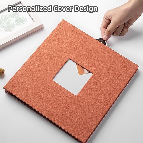 HoneyTolly Large Photo Album Self Adhesive, DIY Scrapbook Album for 4x6 8x10 10x12 Pictures, 60 Pages Linen Cover Memory Book, Ideal Gift for Family Wedding Baby Christmas Anniversary(Orange) - Image 2