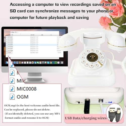 Audio Guest Book Wedding Phone with One-Touch Playback & Adjustable Volume for Wedding, Anniversary, Birthday Parties, Baby Shower(White S) - Image 3