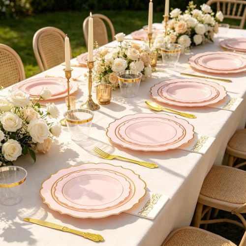 Sylans 700PCS Pink Plastic Plates Dinnerware Set Disposable for 100 Guests - Image 7