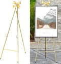 53”H Metal Gold Easel Stand for Sign Heavy Duty with Bow Top by CaliDecor-UpgradeYourHome